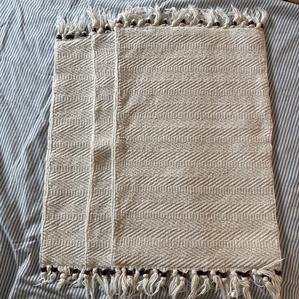 Pier 1 Boho 3 placemats Herringbone Natural W/ beads size 13x19 inch cotton